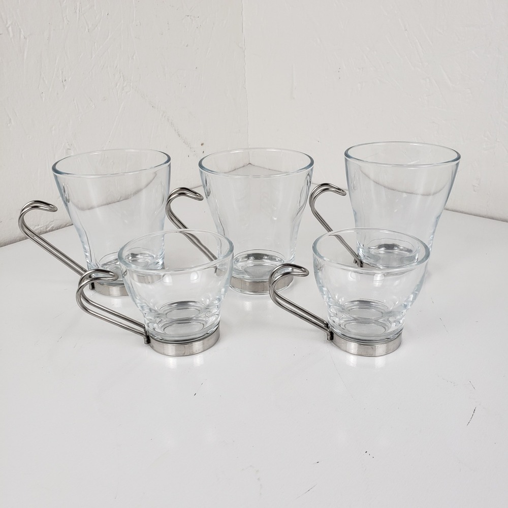 Bormioli Rocco Ypsilon Glass Coffee Mugs 3 Large 2 Small Set of 5 Italy